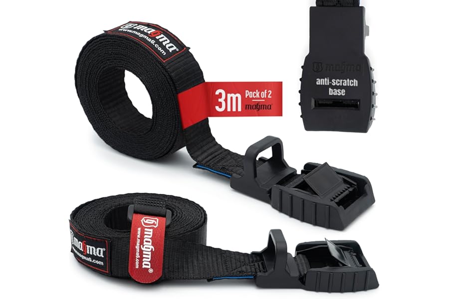 MAGMA 2 Cambuckle Straps | Load Strap Bike, Rack, Surf Board, Moto, Car, Kayak and Carriers | Adjustable, Heavy-Duty Belt Cords Strapping Tools, Cargo Automotive | Fastening Tie Buckles | Black 3m