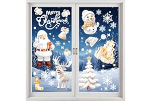ZENITHYREN 9 Fogli Vetrofanie Natalizie per Finestre, Adesivi Finestre Natale, Vetrofanie con Fiocchi di Neve, Babbo Natale, Pupazzo di Neve e Regali, Decorazioni Natalizie per Casa, Scuola