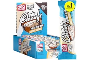 ‎CHIEFS Chiefs High Protein Riegel - 20 g Protein, der köstliche Snack ohne Zuckerzusatz - 12 x 55 g Eiweißriegel ohne Palmöl - Crispy Cookie