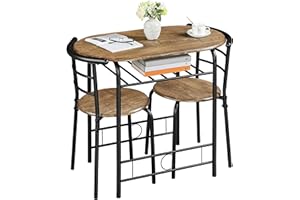 Yaheetech 3 Piece Modern Dining Table Set, Kitchen Table and Chairs Set for 2, Space Saving Table Set, Breakfast Nook Table Set with Steel Legs and Storage Rack for Kitchen/Small Space, Brown