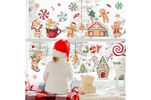 Wondever Stickers Muraux Mural Cuisine Autocollants Noël Bonhommes en Pain d'Épice et Biscuits de Noël pour Décoration de Fenêtre Fenêtre