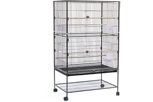 MINGYI Grande Cage à Oiseaux Mobile, Cage Oiseau sur Pied, Volière Oiseaux pour Perroquet/Perruche/Canari/Parakeet/Calopsitte élégante/Pinson, pour Interieur et Extérieur (Noir, 78×52×132 cm)