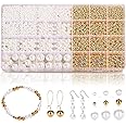 Pearl Beads, 1200 PCS Round Beads 4/6/8/10/12mm Friendship Bracelet Beads Clay Bead Charms Pearl String Small Bead for Crafting Bracelet Necklace Earrings (White, Gold)
