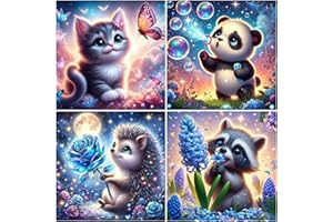 Viart 4er Set Diamond Painting Kinder Tiere,Panda Igel Waschbär Katze Diamant Painting Bilder Kinder,Tiere Diamond Painting Kids ab 4 6 8 10 12 Jahren(15x15cm)