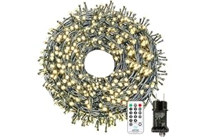 BOWFAR Łańcuch świetlny LED, na zewnątrz, 30 m, 300 diod LED, 8 trybów pracy, z pilotem zdalnego sterowania, funkcja timera, IP65, wodoszczelny, do użytku wewnątrz i na zewnątrz, na Boże Narodzenie, imprezę, wesele, do ogrodu, ciepła biel