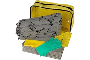 SPC® by Brady Kit Anti-Pollution Universel – Kit Absorbant pour Huiles, Eau, Solvants et Liquides de Refroidissement, Inclus 25 Feuilles Absorbantes, 4 Boudins, Gants et Sac de Déchet - Spill Kit
