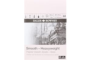 DALER ROWNEY Daler-Rowney Smooth 220gsm A4 Heavyweight Drawing Paper Pad, Glued 1 Side, Acid-free, 25 Natural White Sheets, Ideal for Professional Artists & Students