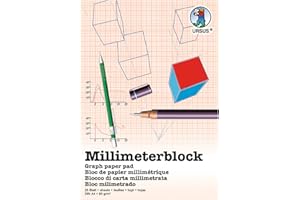 URSUS 7054600 - Blocco millimetrico DIN A4, 80 g/mq, 25 Fogli, griglia da 1 mm, Stampa Rossa, con Reticolo, in Carta Bianca Senza Legno, Ideale per Disegni Tecnici