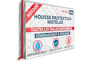 WRAPPYBAG – Housse de Protection en Plastique pour Matelas – 5 Tailles Disponibles – Sac de Rangement Imperméable et Résistant aux Déchirures – pour Déménagement, Stockage & Transport (90x200cm)