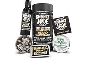 TRADEMARK GNARLY JOE EST.MMXVII Gnarly Joe Beard Grooming Kit for Men - Complete Beard Care Gift Set with Beard Shampoo, Conditioner, Softener, Wax & Grooming Guide - Natural Beard Kit for Men Grooming & Beard Gifts - Made in the UK