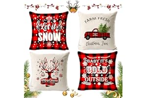 CYGJING Zestaw 4 poszewek na poduszkę świąteczną, 45 x 45 cm, poszewka na poduszkę bożonarodzeniową, poszewka na poduszkę bożonarodzeniową, dekoracyjna poszewka na poduszkę bożonarodzeniową w kratę