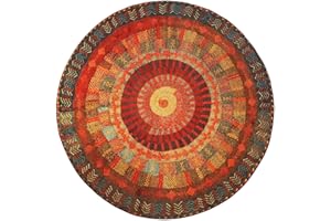 Betadistor Round Vintage 4Ft Area Rug, Luxury Vintage Boho Pattern Floor Rug, Machine Washable Carpet Floor Mat, Non Slip Soft Circle Carpet Rug for Bedroom Living Room, Red, 404-10120