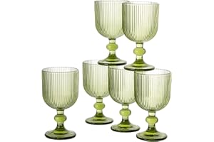 Baroni Home Ensemble de 6 Verres à Pied en Verre Colorés et Décorés de Rayures en Relief 20 CL, Verres Élégants Lavables au Lave-vaisselle, 8x8x14,5 cm, Vert