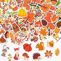 thumbnail image 2 of 300Pcs Fall Leaves Stickers - Glitter Foam Autumn Thanksgiving Halloween Decor 2 of 13