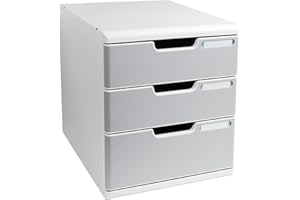 ‎EXACOMPTA Exacompta Modulo 325041D Storage Box with 3 Drawers for DIN A4+ Documents, Heavy Duty Drawer Box with High Capacity for More Space, Stackable, Grey/Stone Grey