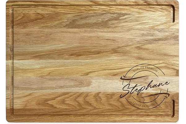 LOOXIS planche à découper personnalisée avec nom - chêne, planche à steak, planche à servir, planche à charcuterie (idée cadeau pour emménagement, anniversaire, fête des pères) - Motif 4