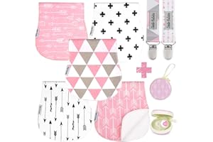 Dodo Babies - Paquete de 5 paños para eructos de bebé, Suaves y absorbentes paños de algodón para eructos, Incluye Estuche para Chupete y 2 Clips para Chupete, Colores: Rosa y Blanco