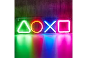 Spieltaste LED Leuchtschild, Qelus Neonlicht Sign Leuchtreklame Wandleuchte für Zimmer Gaming Room Spielzimmer Schlafzimmer Restaurant Beleuchtung Party Kinder Geschenk Bar Dekoration (Spieltaste)