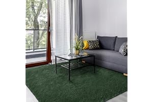 SOANNY Living Room Area Rug, 120x170 cm Luxury Soft Fluffy Shaggy Carpet for Bedroom Dorm Nursery Bedside Kids Room Lounge Office, Non-Slip, Washable Throw Rug for Home Decor, Forest Green