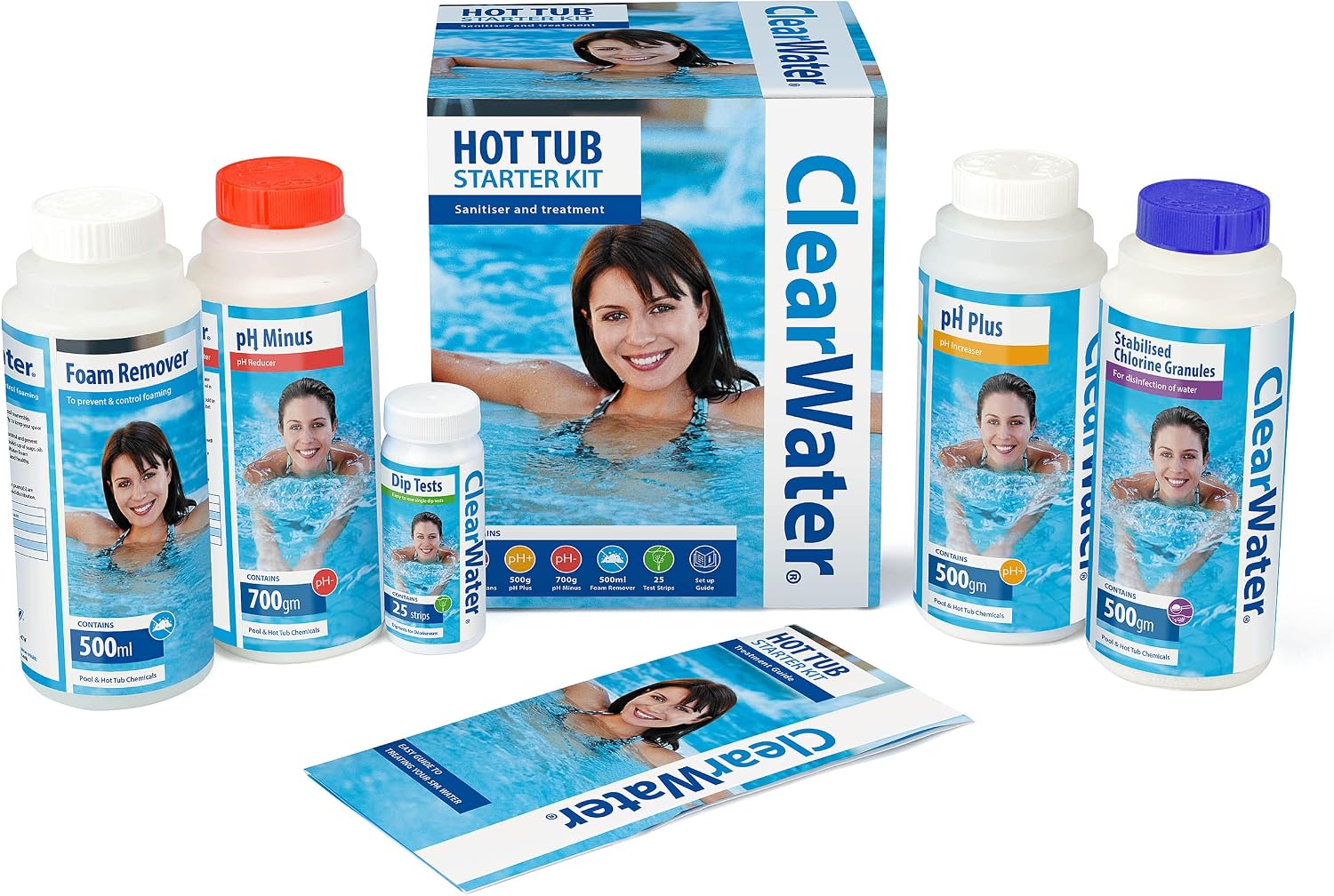 Clearwater Hot Tub Chemical Starter Kit, Includes Chlorine Granules and Dip Test Strips