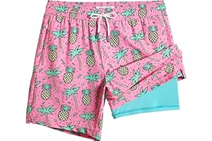 MaaMgic 7" Mens Swim Shorts with Compression Liner 4-Way Stretch Bathing Suit Swimming Shorts with Pockets