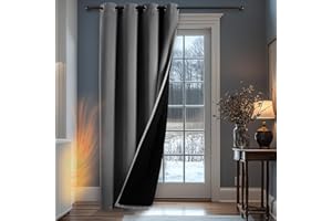 ‎DECONOVO Deconovo Thermovorhang Kälteschutz, Gardinen mit Ösen gegen Kälte, Wärmeisolierend Vorhang Verdunkelung Wohnzimmer, 214x132cm(HöhexBreite), Dunkelgrau, 1 Stück