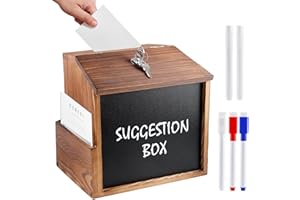 BYZESTY Pudełko na darowizny z zamkiem, z drewna sosnowego, z 2 kredą i 2 kluczami, skrzynka na listy do montażu na ścianie, drewniane pudełko na propozycje z tablicą do pisania kredą, darowizna, karta do