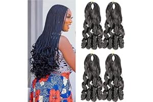 WoWCFyyds Pre-Stretched Braiding Hair 20 Inches (50 cm) Loose Wave Crochet Braids Hair 4 Packs Large Wavy French Curl Bouncy Braiding Hair Curly Synthetic Hair Extensions (150 g/Packs .1B)