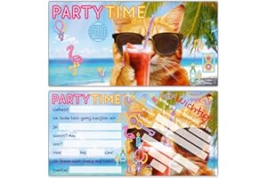 ‎BREITENWERK BREITENWERK 12er Set PARTY-KATZE Einladungskarten - lustige Premium Einladung zum Kinder-Geburtstag oder Party für Jungen Mädchen & Erwachsene