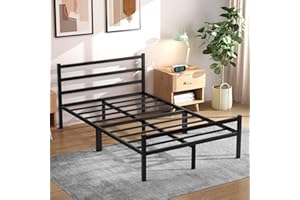 Yornoli Double Bed Frames with Headboard 4ft6 Black Metal Double Bed Frame with Storage Heavy Duty Non-Slip with Steel Slats No Box Spring Needed