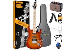 Leo Jaymz 39 Inch Full Size Electric Guitar Kit Electric Guitar Beginner Kits - Portable Amp,Digital Tuner,Gig Bag,Strap,Cable (Cherry Sunburst)
