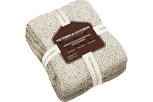 Victorio & Lucchino Manta Plaid Beverly Estampada con Borreguito Sherpa - Manta Suave para el Sofa o para Cama (VL-80513 Camel, 130x160cm)