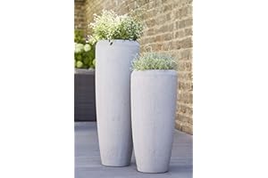 KLOCKE PFLANZGEFÄßE Moderne & Hochwertige Pflanzvase/Pflanzkübel – Fiberglas - Farbe: Zement - Klein: 75cm - Mit Einsatz – Indoor & Outdoor – Wetterbeständig & Frostsicher – Vase/Kübel