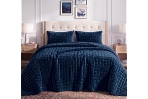 Tribeca Living Bäddset i sammet för twin size-säng, tvådelat set med rutsömmar som innehåller ett överdimensionerat täcke och