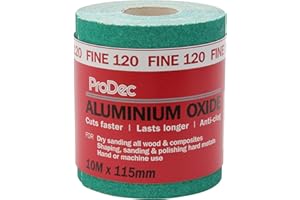ProDec 10m Roll 120 Grit Fine Grade Green Aluminium Oxide Abrasive Sanding Paper for Sanding Wood, Paint, Plaster, Filler, Metal and More, 115mm Wide Sandpaper Compatible with Machine Sanders