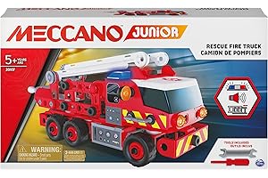 MECCANO Junior, Rescue Fire Truck with Lights and Sounds STEAM Building Kit, for Kids Aged 5 and Up