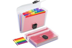 WDEC 2 sztuki rozszerzanych teczek na dokumenty, 13 kieszeni, plastikowy, rozszerzalny organizer, przenośny organizer A6, akordeon, do przechowywania dokumentów, mini teczka na dokumenty, 12 etykiet,