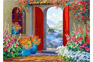 MXJSUA Cour Jardin Bord de Mer Peinture Diamant Adulte, Diamond Painting 5D Complet, Diamant Kits, Diamant Strass Point de Croix Cristal Painting pour Murale Décoration 30x40cm