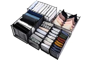 Popuppe 6 Pcs Wardrobe Clothes Organizer,Clothes Drawer Organizer Dividers Underwear Storage Clothes Organizer for Folded Clothes Socks Shirts Thin Tops Bras and Underpants Mesh (Black)