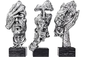 Huhote Heimdekoration, Statue Deko, Skulptur Deko Wohnzimmer, Moderne Dekofiguren, Skulpturen Figuren Deko, Sammlerstück Statue für Wohnzimmer Bücherregal, Regal Schreibtisch Dekor 3er-Set (Silber)