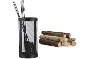 ‎RELAXDAYS Relaxdays Zestaw kominkowy w wiadrze, 5-częściowy zestaw kominkowy, szufla, miotła, pogrzebacz, szczypce i pojemnik, zestaw kominkowy, czarny, 35 x 17 x 17 cm