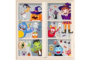heekpek Halloween Autocollants Fenêtres Halloween Stickers Muraux Halloween Décorations de Fête Vitrine Double Face Colorés Stickers Statique Reutilisable DIY Amovibles 10 Feuilles