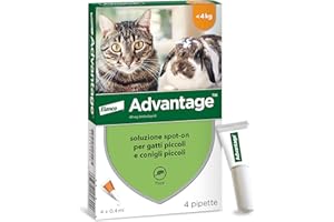 ELANCO Advantage Soluzione Spot On per Gatti e Conigli Piccoli, 40 mg, 4 Pipette