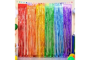 FAIRYMAIDEN 2 Tende Metalliche Arcobaleno, Tende Party Metalliche Tinsel con Brillantini, 1x2m Orpelli e Festoni Lamina Frangia Arcobaleno per Decorazioni Festa Compleanni Matrimoni Baby Shower Sfondo Fotografico