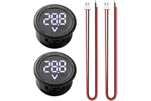 VooGenzek 2 PCS 5V-100V DC Car LED Digital Voltmeter, Round 2 Wire Voltmeter Voltage Monitor Gauge Display, with Reverse Connection Protection, for Motorcycle Boat Truck Camper Caravan, White