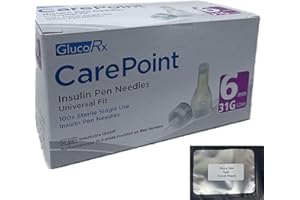 Glucorx Carepoint Diabetic Insulin Pen Tips 4mmx31G, 5mmx31G, 6mmx31G, 8mmx31G, 12mmx29G + FREE Tetra-Sole Travel Pouch (6mm 31G)
