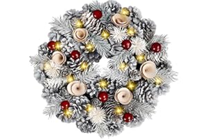 FAMKEEP Corona de Navidad,30 cm Artificial Navidad Corona,Corona de Navidad con piñas de Guirnalda, Decoración del Hogar de acción de Gracias Decoraciones Navidad Fiesta Regalo Ventana Exterior