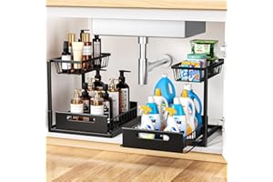 Cocolemon Organizer Sottolavello, 2 PCS Organizer Cucina in Metallo, Organizzatore per Armadi Estraibili, Organizzatore da Cucina Stabile e di Grande Capacità, Nero