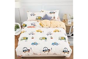 WONGS BEDDING Cotton Duvet Cover Sets Cars Bedding Set Fit to Junior Toddler Cot Bed Duvet Cover Set Egyptian Cotton Bedding with Pillow Case for Girls and Boys(2Pcs, 120x150cm)