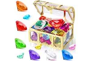 TUBAWD Diving Toy Gemstone, 58 Big Colorful Diamond with Pirate Treasure Chest Box, Swimming Pool Toys Gemstone Swimming Training Gift for Boys and Girls